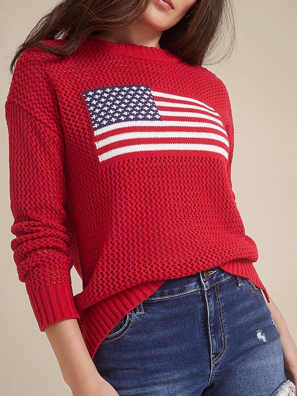 NWT Maurices Red Crochet American Flag Sweater Size 1X